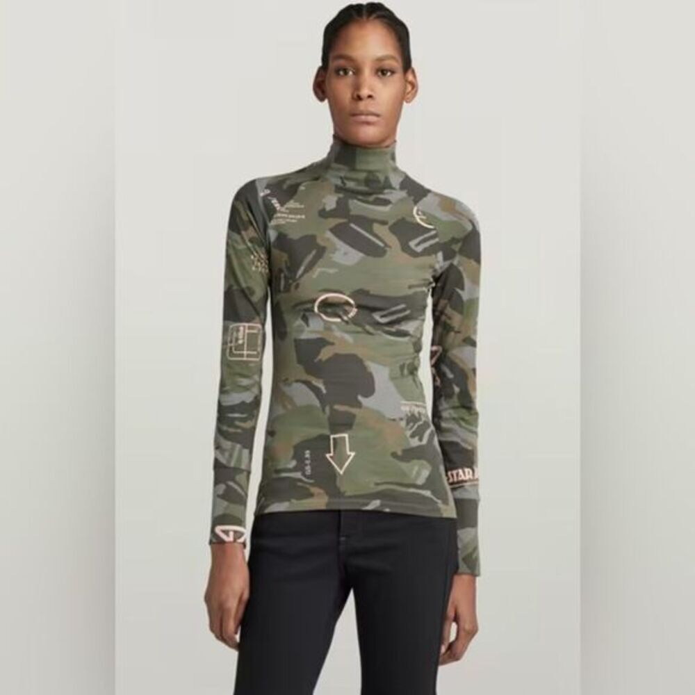 NWT G-Star Women’s Lecite Slim Fit Camouflage Long Sleeve Turtleneck Top - S